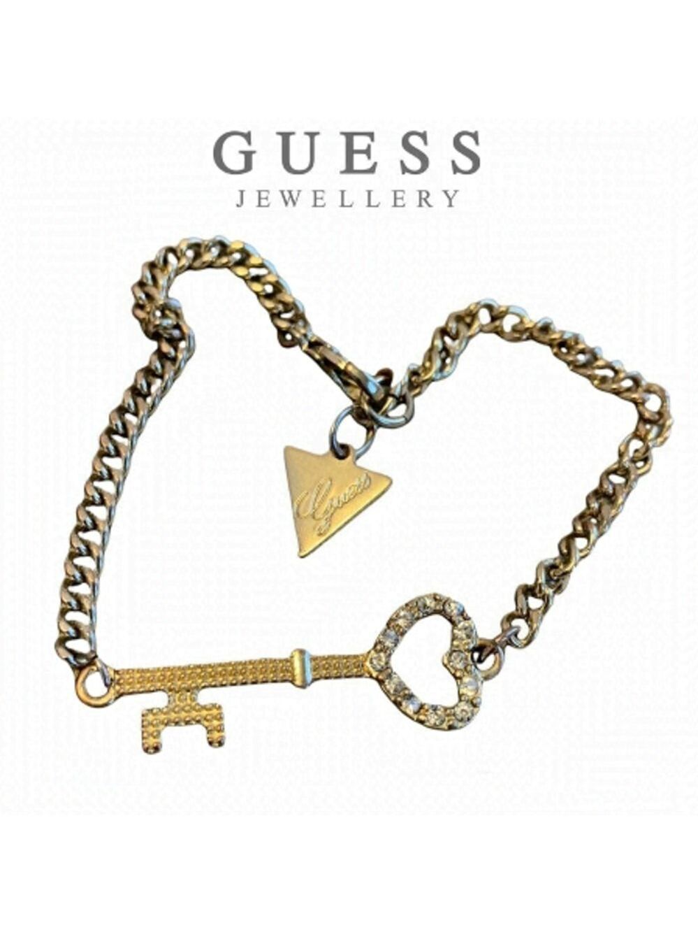 🛍3/$20 GUESS silver and gold Rhinestone heart key costume jewellery bracelet